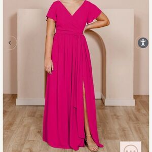 Revelry Harper Chiffon Faux Wrap Dress “HOT PINK”
